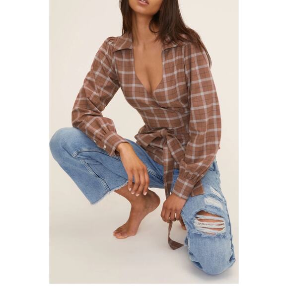 Marissa Webb Tops - Marissa Webb X Revolve Mia lightweight plaid flannel wrap top women's XS NWOT